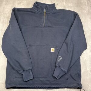 Carhartt Rain Defender Quarter Zip Sweatshirt Mens M Blue Workwear Pullover Work